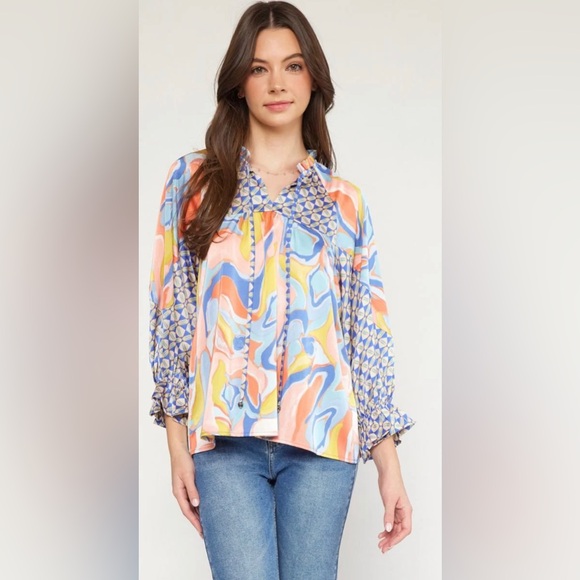 New Arias Satin Mixed Boutique Colorful Patterned Blouse size 1X 🌸🌺🌹BG1 - Picture 3 of 10